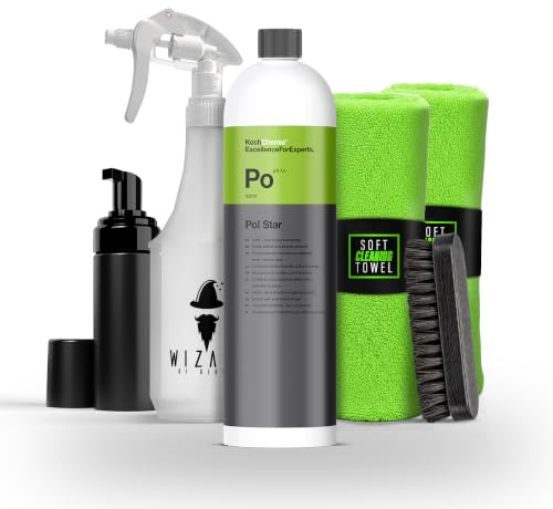 autopflege Koch Chemie Pol Star Kit de nettoyage pour textile et cuir et alcantara 1 l + vaporisateur + distributeur de mousse + tampon de gommage + brosse + 2 chiffons en microfibre | Nettoyant