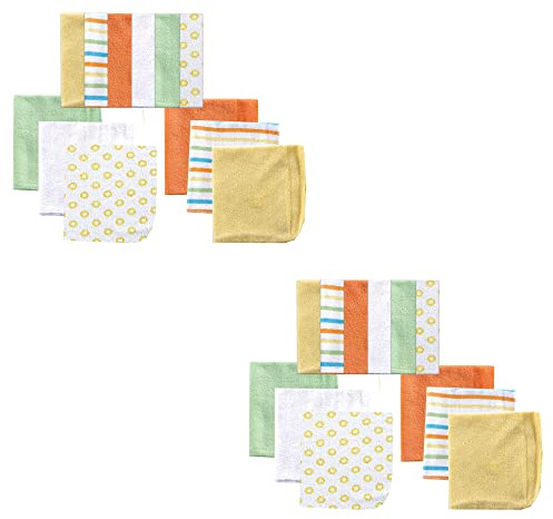 Luvable Friends Unisex Baby Cotton Rich Washcloths, Yellow Stripe 24-Piece, One Size
