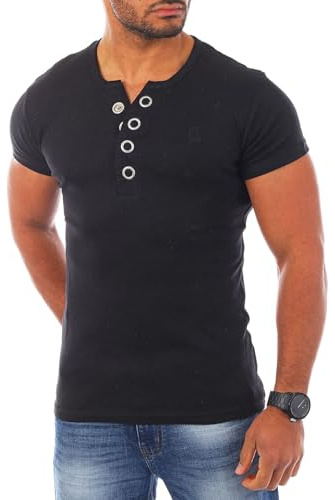 Young & Rich Herren Uni feinripp T-Shirt mit Knopfleiste Big Buttons große Knöpfe 1872