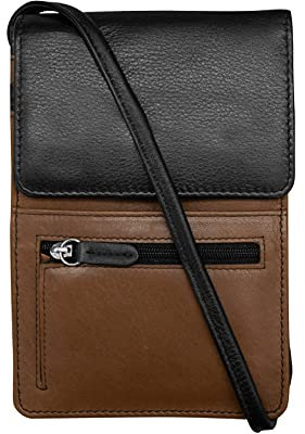 ili New York 6827 Umhängetasche aus Leder mit RFID-blockierendem Futter, Mehrere (Toffee / Schwarz), Einheitsgröße