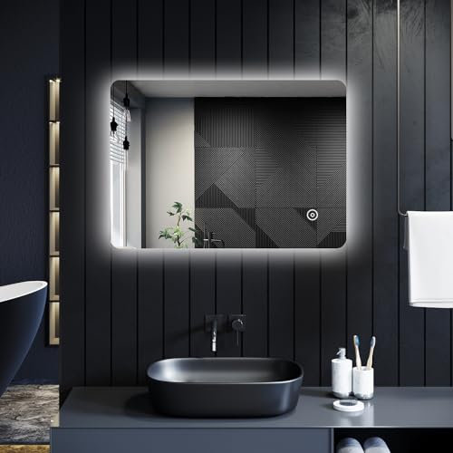 ELEGANT 700x500mm Bathroom Mirror With Lights, Horizontal Vertical/Sensor Switch LED Illuminated Bath Vanity Wall-Mounted Mirrors with 3 Colors Dimmable + Demister
