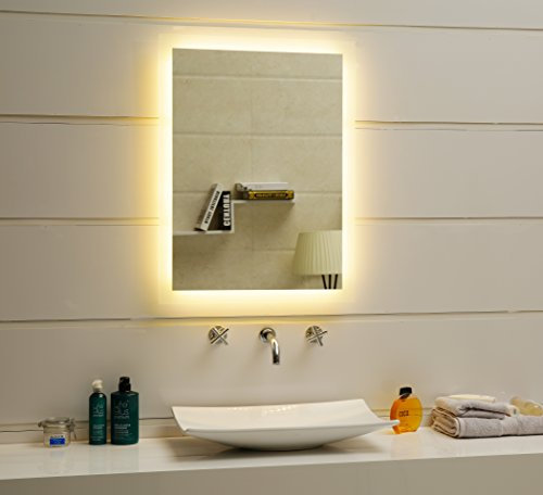 Dr. Fleischmann Badspiegel LED Lichtspigel GS084N mit Beleuchtung durch satinierte Lichtflächen Badezimmerspiegel (50 x 70 cm, warmweiß)