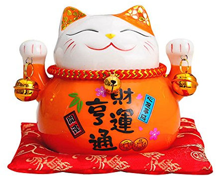 Tgfer 11,4 cm Keramik Maneki Neko Lucky Cat Coin Bank Multicolor 4.5(12*10*10cm) Orange(Wealth)