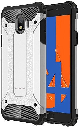 TECHGEAR Galaxy J4 2018 Case - [Tough Armoured] ShockProof Dual-Layer Protective Heavy Duty Tough Cover Compatible with Samsung Galaxy J4 2018 - (Silver)