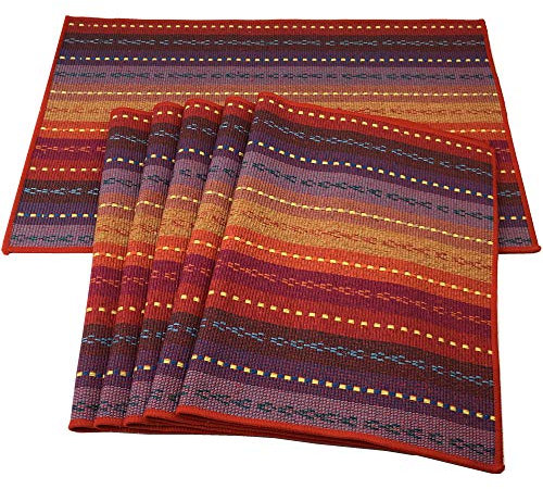 WAZAIGUR Handgewebte Tischsets aus 100% Baumwolle, bunt, geflochten, gerippt, langlebig, wärmeisolierend, 6 Stück, Regenbogenfarben
