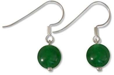 Elegante Jade-Tropfen-Ohrringe in Grün, Rund, 12 mm – 925er Silber