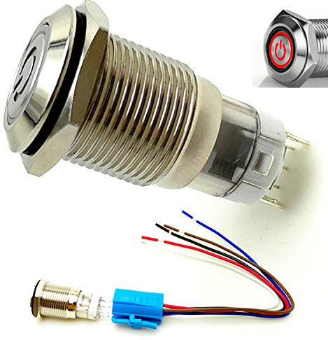 YIYIDA Autohupenknopfschalter momentanen Druckknopfschalter 12V LED selbstsichernden rastenden Druckknopfschalter, Startknopfschalter ON/OFF Auto Power Druckknopfschalter 16mm Metall Kippschalter