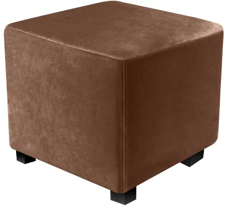 DUJUIKE Housse Ottomane Housses de Pouf Extensible Rectangulaire, Housse de Repose-Pieds Protecteur de Meubles Velours avec Fond élastique（L&W: 33–46 cm, H: 38–46 cm，Brun）