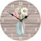 Toudorp Kitchen Wall Clock 8 Inch Battery Operated Vintage Round Wooden Wall Clocks Classic Flowers in Glass Bottle Style Pattern Art Decor Silent Wall Clock for Home Office Decoration