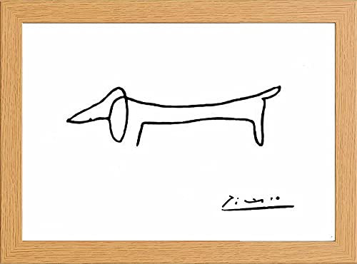 Picasso Dackel Hund Minimalistische Linie Zeichnung Glas Front gerahmter Kunstdruck 25,4 x 34,3 cm Rahmen