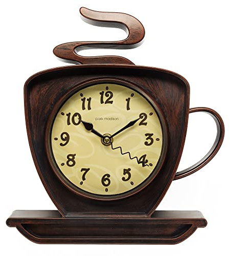 Park Madison Coffee Cup 10 Inch Quality Quartz Battery Operated 3-D Easy to Read Home/Office/Kitchen/Classroom/School Clock Classic Movement