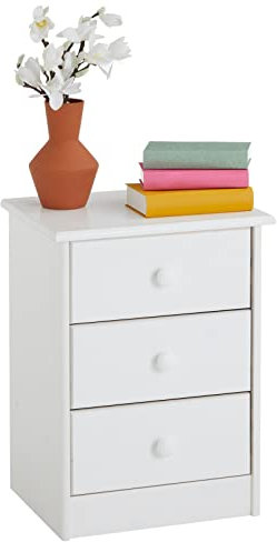 IDIMEX Nachttisch Rondo Kiefer weiß, Nachtkommode aus Kiefer massiv, Kommode mit 3 Schubladen im Landhausstil, Kommode aus Massivholz