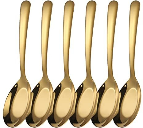 Stainless Steel Soup Spoons - Pack of 6 Heavy Chinese Ramen Spoons, Highly Polished