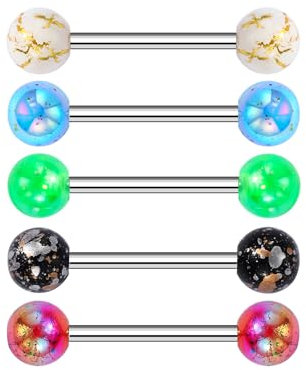 CM Crareesi Mania Lot de 5 piercings de langue en acrylique doux 14 g pour filles et femmes, Plastique