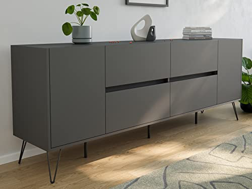 emotion Raumwunder XXL Sideboard Kommode Heros 200cm 4 SoftClose 2 Türen Grafit