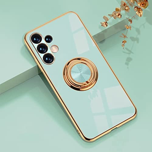 Jeelar ESONG Handyhülle für Samsung Galaxy A72 4G/5G,Ultra Dünn Stoßfest TPU Galvanisierrahmen Schutzhülle mit Magnetisch Ring Ständer,Stilvoll Spiegel Shiny Case Cover für Damen-Cyan