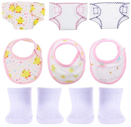 Scettar 10 Stück Puppenzubehör Windeln Set Baby Puppe Windeln Lätzchen Set Puppe Kleidung Zubehör für 14-18 Zoll Puppe Mädchen Kann mehrfach gewaschen und wiederverwendet werden