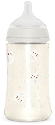 Suavinex, Babyflasche 270 ml mit physiologischem Sauger SX Pro aus Silikon, mit Anti-Colic-Ventil, mittlerer Nahrungsfluss (M), für Babys +3 Monate, Bonhomia, Beige