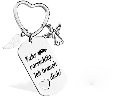 OXYEFEI Auto Schlüssel Anhänger, Pass auf dich auf! Herz Ausschnitt Schlüsselanhänger Schutzengel Anhänger Glücksbringer Führerschein Geschenk für Damen Mann Freundin (Silber)