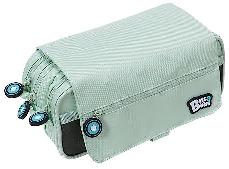 Grafoplás | Estuche Escolar Tres Compartimentos con Solapa | Mint | Bits&Bobs | Colores Soft | 23x10x10cm | Incluye Horario y Zona Identificación | Perfecto para Organizar tu Material Escolar