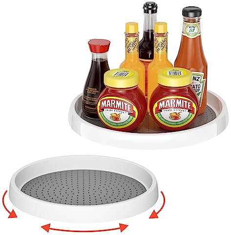Fousenuk 2 Pezzi Piatto Girevole, 25 e 30cm Vassoio Girevole Frigo, Porta Spezie, 360° Portaspezie Girevole, Organizer Cucina Girevole Portaoggetti per Spezie Barattoli, per Frigorifero e Dispensa