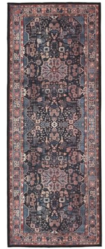 RugVista Galaxy Oriental Teppich, 80 x 200 cm, Blau / Schwarz | Orientalische, Rechteckig, Mittlerer Stapel, Maschinenwäsche, Oeko-Tex 100, Wohnzimmer, Schlafzimmer, Küche, Diele