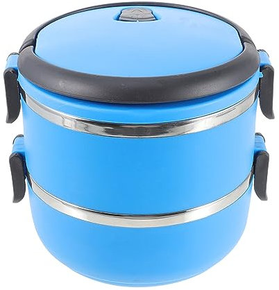 POPETPOP Dog Feeder Bowl with Lid, Double Layer Food Bowl, Stainless Steel Pet Water Food Storage Container, Blue 1400ML