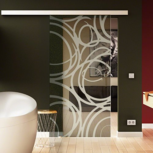 SoftClose/SoftStop Glasschiebetür 1025 x 2050 mm im Kugelschreiber-Design (invers) Sadora® SlimLine-System komplett Laufschiene und Stangengriff beidseitig.