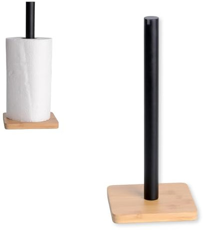Kook Time Porte Sopalin et Essuie Tout sur Pied - Support Papier Cuisine en Métal et Bambou, Noir Mat - Compatible avec la Plupart des Rouleaux de Taille, Idéal pour Votre Cuisine (Porte Sopalin)