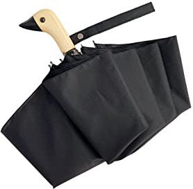 Aintap Niedlicher Faltbarer Sonnenschirm mit Entenkopf-Holzgriff – Winddicht mit schwarzer Beschichtung – UV-Schutz – Damen-Regenschirm Schwarz, Gelb