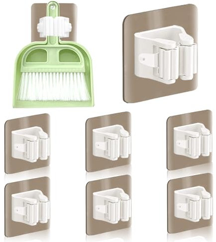 PNITVOAR 8 Pezzi Portascope da Muro,Autoadesivo Porta Scope Parete,Appendi Scope Porta Scope Parete,Ganci Adesivi per Scope da Parete,Nessuna Foratura Richiesta,per Cucina,Bagno,Garage,Giardino
