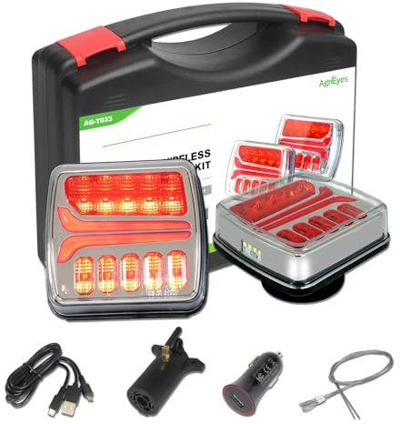Agrieyes Kabellose Anhänger Beleuchtung Akku, Magnet LED Rückleuchten Anhänger, mit 7 Poliger Stecker Sender, Rücklicht Anhängerbeleuchtung Heckleuchten für Anhänger Traktor PKW