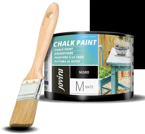 JOVIRA PINTURAS Pintura Tiza - Chalk Paint al Agua Mate + Pincel especial para madera. Renueva tus muebles con creatividad. (375 Mililitros, Negro + Pincel)