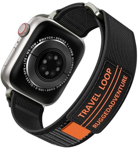 Kamita Cinturini Sportivi in Nylon per Apple Watch Cinturino 42mm 44mm 45mm 46mm 49mm, Cinturino Sportivo Regolabile per Uomo Donne, Elastico Trail Loop Watchband per iWatch 10 9 8 7 Ultra SE (Nero)