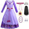 Tyidalin Wish Asha Mädchen Kostüm Prinzessin Kleid mit Perücke Zubehöre Fasching Verkleidung für Karneval Geburtstag Party Halloween, Lila, 134-140(Etikett 140)