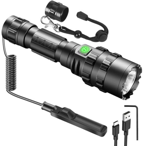 LED Taschenlampe Extrem Hell, Starke Taschenlampe Batterie mit kabelgebundener Fernbedienung, Taschenlampe LED Aufladbar mit 5000 Lumen 5 Modi Taschenlampe Wasserdicht für Camping Notfall Wandern