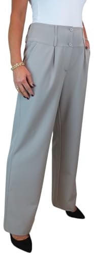 Paulo Due Women's Wide Leg Formal Trousers, High Waist, Pleated Smart Office Workwear Light Grey 10-22 (18)