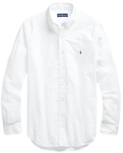 Polo Ralph Lauren Mens Classic Long Sleeve Oxford Shirt, Ralph Lauren BSR White., Large