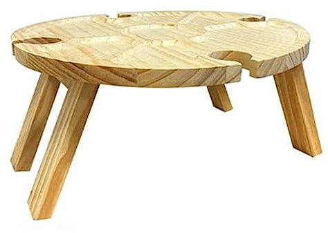 Lisher Table de Pique-Nique Pliante en Bois avec Porte-Verre ¨¤ Vin - Porte-Verre ¨¤ Vin CR¨¦Atif 2 en 1 Portable et Grand Plat ¨¤ Compartiments