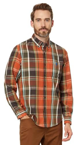 U.S. Polo Assn. Camicia da Uomo a Maniche Lunghe Classica con 1 Tasca Tinta in Filato Twill Multicolore Scozzese, Ruggine Am, L