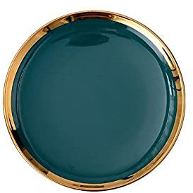 Gold-Intarsien-Teller, nordischer Stil, grüne Keramik, Steakteller, Salatteller, Dessertteller, Abendessen, Geschirr-Set, 20,3 cm, Suppenschüssel (20,3 cm tiefer Teller) (20,3 cm flacher Teller)