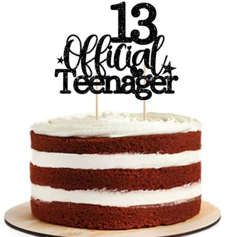 ENLACE Tortendeko 13. Geburtstag Mädchen, Official Teenager Deko, Glitzer Schwarz Kuchendeko, Cake Topper für Jungen und Mädchen