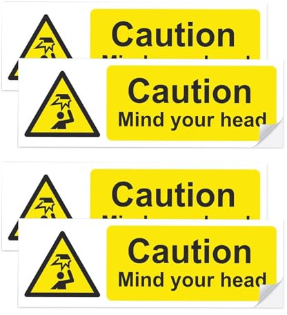 4 PCS Mind Your Head Sign Safety Warning Stickers,Safety Sign,Waterproof Outdoor Vinyl Sticker 30 * 10CM