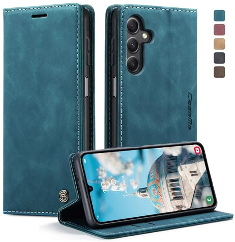 Phernykas Handyhülle für Samsung Galaxy A15 Hülle, Premium Leder Klapphülle Flip Case mit Standfunktion und Kartenfach Handytasche Hülle für A15 4G/5G Wallet Case Stoßfeste Schutzhülle, Blaugrün