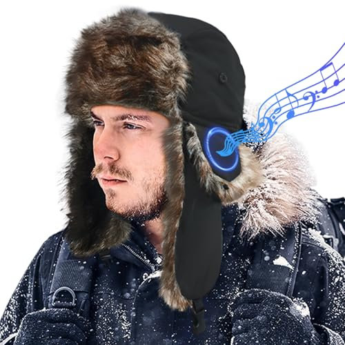Joythink Trapper Hat with Bluetooth Headphones Warm Trooper Hat Russian Trooper Aviator Hats Skiing Cap Winter Windproof Earflaps Hunting Men Women Black