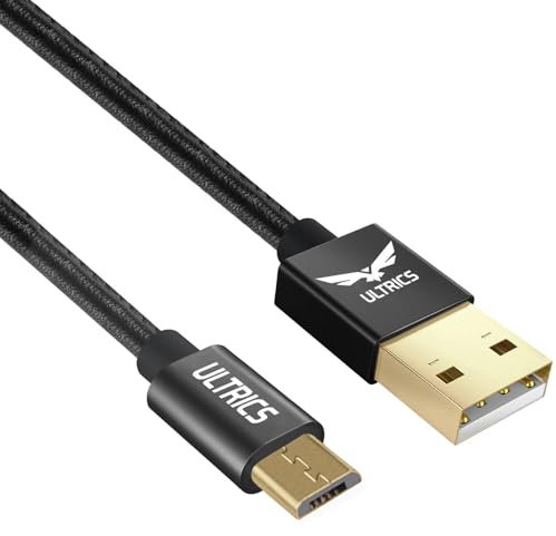 ULTRICS 30CM USB to Micro USB Cable, Leather Braided, High Speed Data Transfer, Compatible with Samsung Galaxy S7 Edge S6 S5 J7 A10, Sony, Huawei, PS4, Xbox