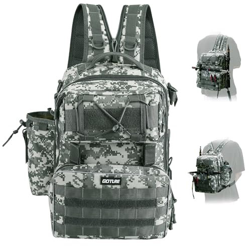 Goture – sac à dos de pêche, sac à dos d'accessoires de pêche avec porte-canne, sac d'équipement de pêche en eau salée, sac à bandoulière d'extérieur