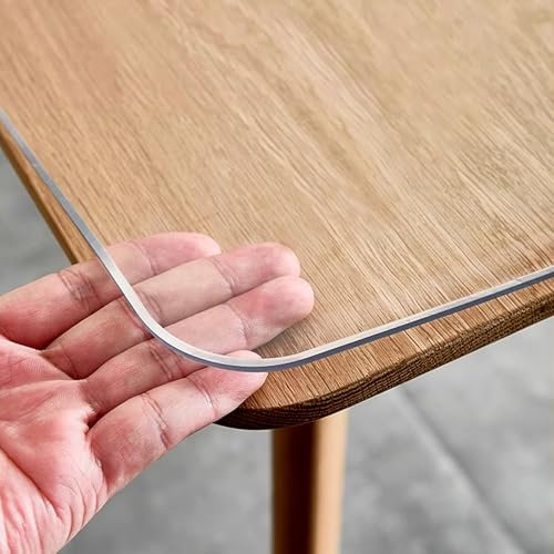 kefu01 Mantel Transparente de Vidrio Suave Transparente,Protector de Mesa de PVC Transparente a Prueba de Aceite,Mantel de Mesa de Café Lavable con Placa de Cristal de 1mm (60x100cm/24x39in)