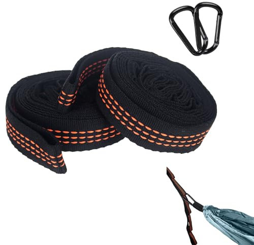 Ginddy Sangle de Suspension pour Hamac, 2 Pcs Sangles de Fixation Ultra-Résistant avec 2 Mousquetons, Kit de Fixation en Corde pour Hamac, Système Accroche Balançoire pour Balançoire, Camping