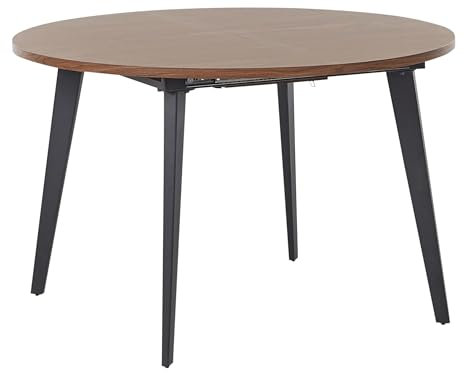 Beliani Ausziehbarer Esstisch MDF dunkler Holzfarbton mit schwarzen Metallbeinen Bovina